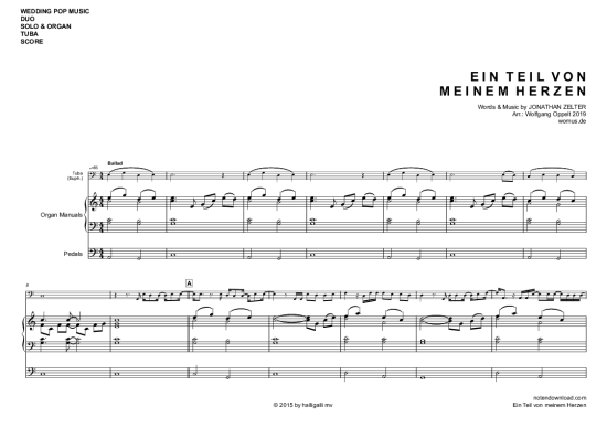 Ein Teil von meinem Herzen (Tuba Euphonium + Orgel) (Orgel  Tuba) von Jonathan Zelter (arr. WO)