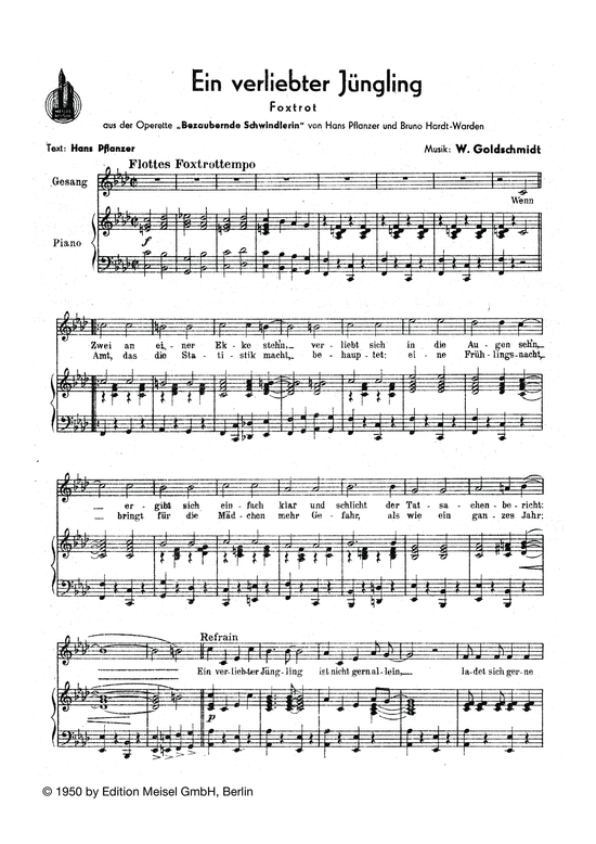 Ein verliebter J uuml ngling (Klavier + Gesang) (Klavier Gesang  Gitarre) von aus Bezaubernde Schwindlerin (Operette)