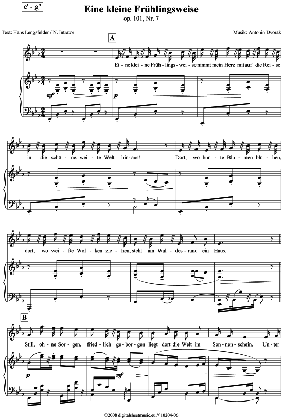Eine kleine Fr hlingsweise mittel (c -g ) (Klavier  Gesang) von Antonin Dvorak (1841-1904)