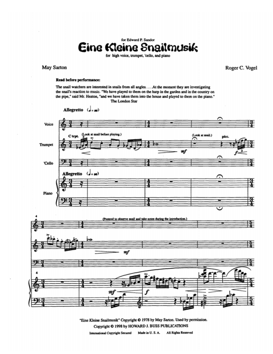 Eine Kleine Snailmusik (Hohe Stimme Trompete Cello und Klavier) (Quartett (Klavier  3 St.)) von Roger C. Vogel