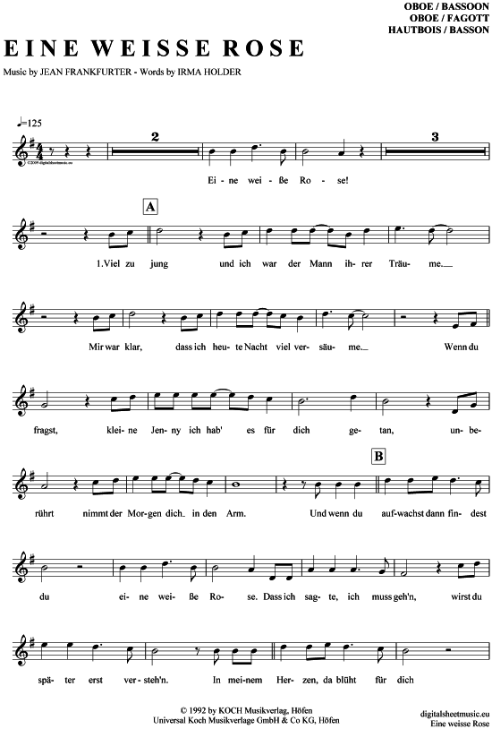 Eine wei e Rose (Oboe) (Oboe Fagott) von Kastelruther Spatzen