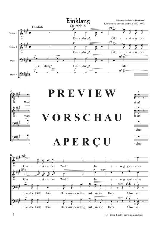 Einklang Op.19 Nr.16 (M nnerchor) (M nnerchor) von Erwin Lendvai