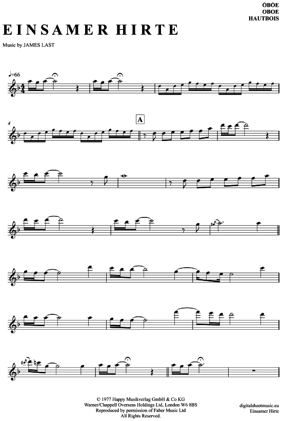 Einsamer Hirte (Lonely Shepherd) (Oboe) (Oboe Fagott) von James Last
