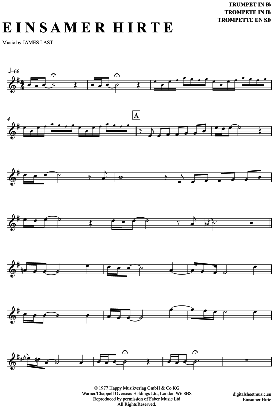 Einsamer Hirte (Lonely Shepherd) (Trompete in B) (Trompete) von James Last