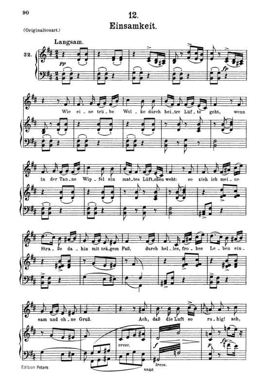 Einsamkeit D.911-12 (Winterreise) (Gesang mittel + Klavier) (Klavier  Gesang mittel) von Schubert Franz