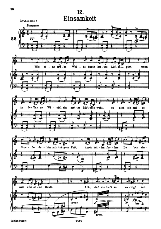 Einsamkeit D.911-12 (Winterreise) (Gesang tief + Klavier) (Klavier  Gesang tief) von Franz Schubert