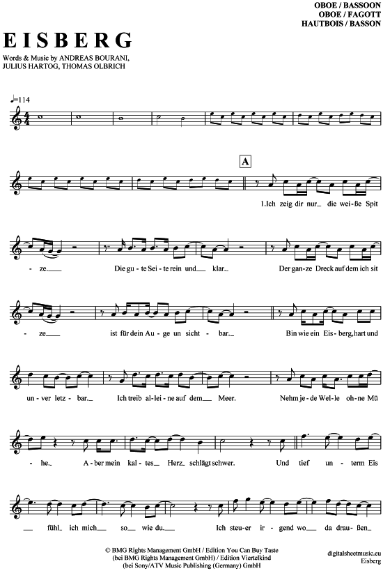 Eisberg (Oboe  Fagott) (Oboe Fagott) von Andreas Bourani