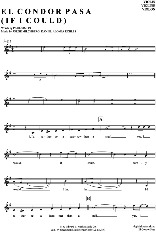 El Condor Pasa (If I Could) (Violine) (Violine) von Simon amp Garfunkel