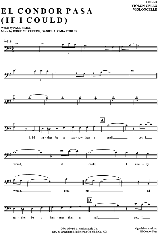 El Condor Pasa (If I Could) (Violon-Cello) (Violoncello) von Simon amp Garfunkel