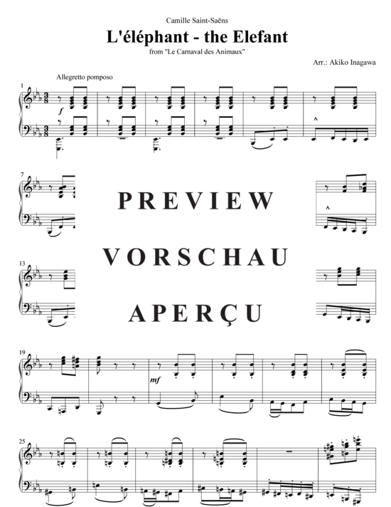 Elefant (aus Karneval der Tiere) (Klavier Solo) (Klavier Solo) von Camille Saint-Sa ns (arr. A. Inagawa)