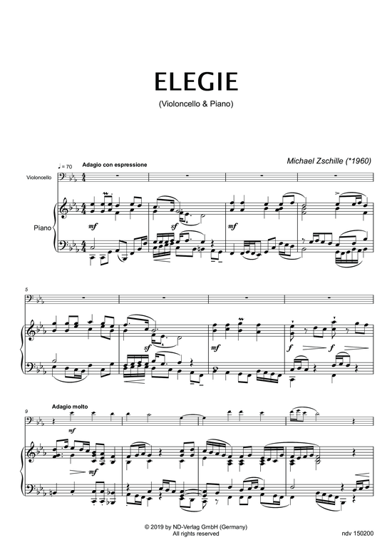 Elegie c-Moll (Violoncello + Klavier) (Klavier  Violoncello) von Michael Zschille