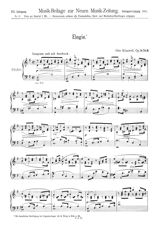 Elegie (Klavier Solo) (Klavier Solo) von Otto Klauwell