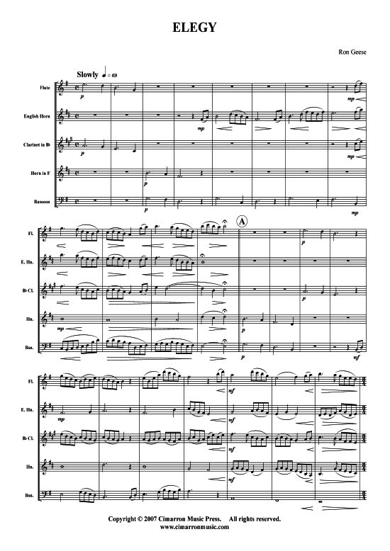 Elegy (Holzbl auml ser-Quintett) (Quintett (Holzbl ser)) von Ron Geese