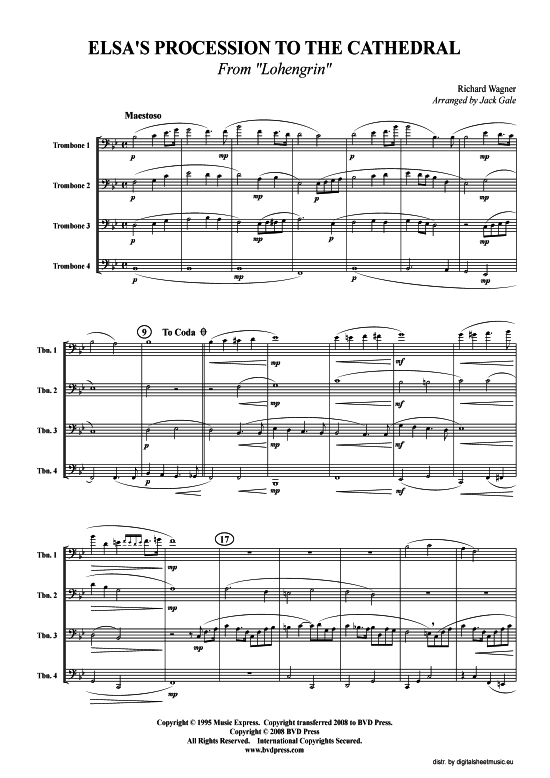 Elsa s Prozession zur Kathedrale (Posaunen-Quartett) (Quartett (Posaune)) von Richard Wagner (arr. Gale)