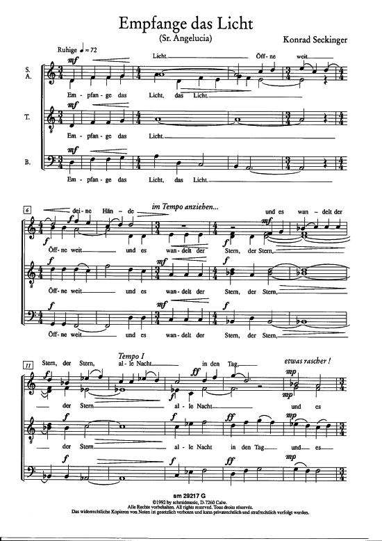 Empfange das Licht (Gemischter Chor) (Gemischter Chor) von Konrad Seckinger