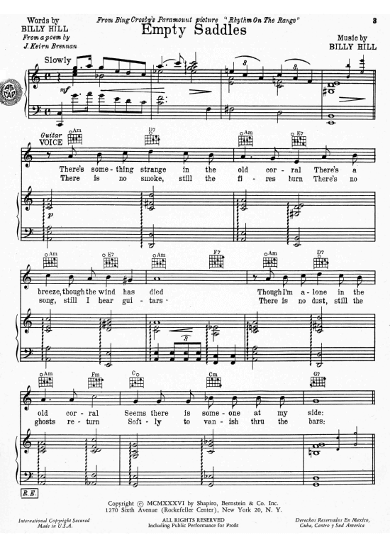 Empty Saddles (Klavier + Gesang) (Klavier Gesang  Gitarre) von Bing Crosby im Film quot Rhythm On The Range quot 