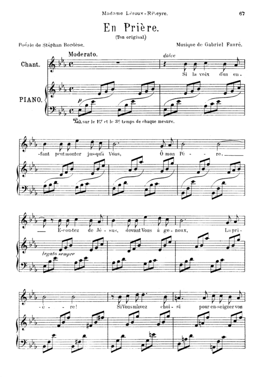 En pri re (Gesang mittel + Klavier) (Klavier  Gesang mittel) von Gabriel Faur 