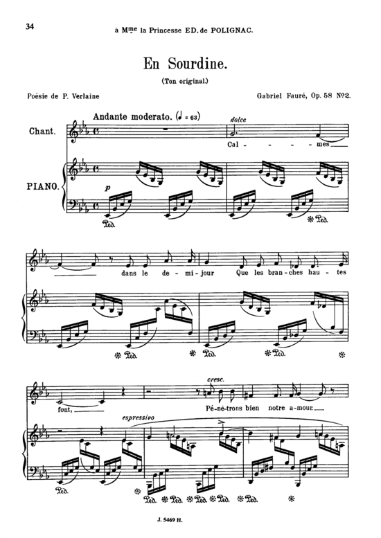 En sourdine Op.58 No.2 (Gesang mittel + Klavier) (Klavier  Gesang mittel) von Gabriel Faur eacute 