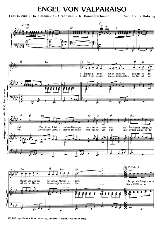 Engel von Valparaiso (Klavier + Gesang) (Klavier Gesang  Gitarre) von G.G. Anderson