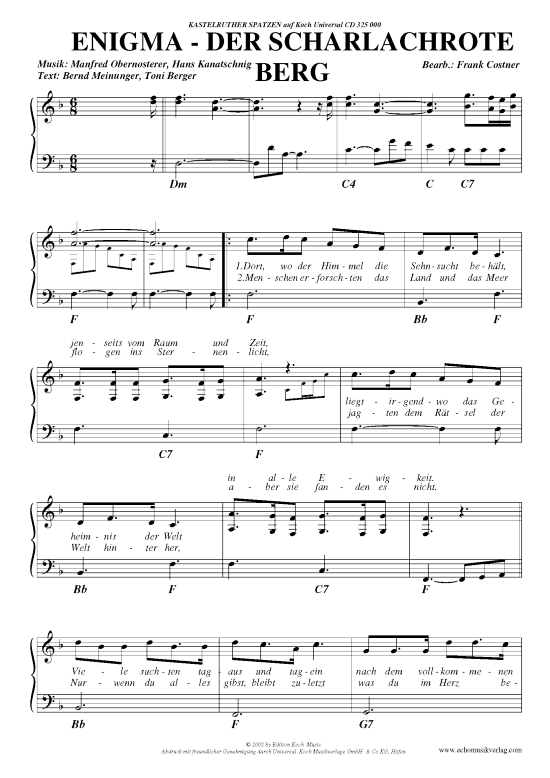 Enigma - Der scharlachrote Berg (Klavier Gesang  Gitarre) von Kastelruther Spatzen