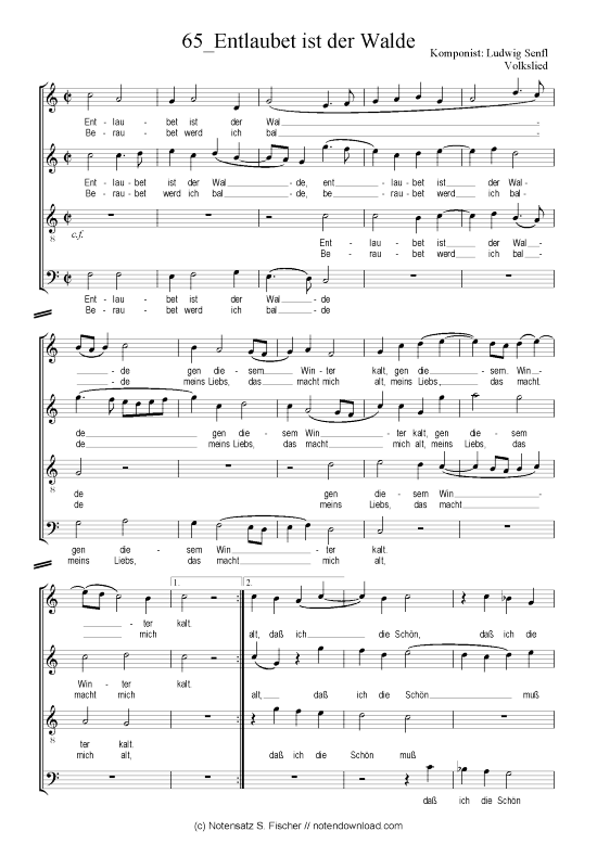 Entlaubet ist der Walde (Gemischter Chor) (Gemischter Chor) von Ludwig Senfl Volkslied