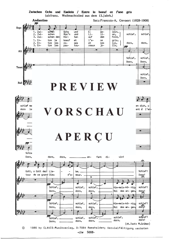 Entre le boeuf et lane gris  Zwischen Ochs und Eselein (Gemischter Chor) (Gemischter Chor) von Francois-A.Gevaert