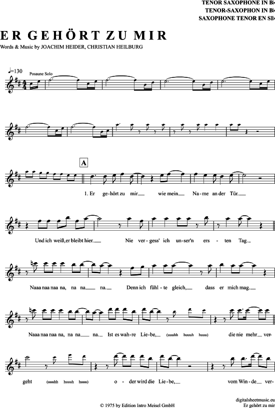 Er Geh rt Zu Mir (Tenor-Sax) (Tenor Saxophon) von Marianne Rosenberg