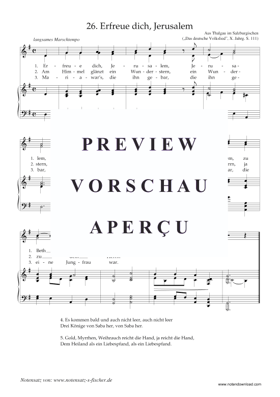 Erfreue dich Jerusalem (Klavier + Gesang) (Klavier  Gesang) von Weihnachtslied aus Thalgau im Salzburgischen