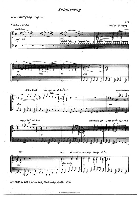 Erinnerung (Klavier Gesang  Gitarre) von Puhdys (1976)
