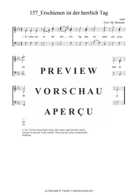 Erschienen ist der herrlich Tag (Gemischter Chor SAB) (Gemischter Chor (SAB)) von 1560  Nik. Hermann