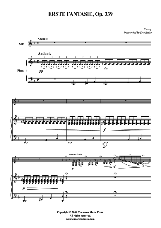 Erste Fantasie - 4 S auml tze (Tuba + Klavier) (Klavier  Tuba) von Carl Czerny