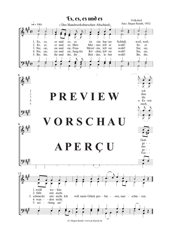 Es es es und es ( Des Handwerksburschen Abschied) (Gemischter Chor) (Gemischter Chor) von unbekannt  Satz J rgen Knuth 1952-