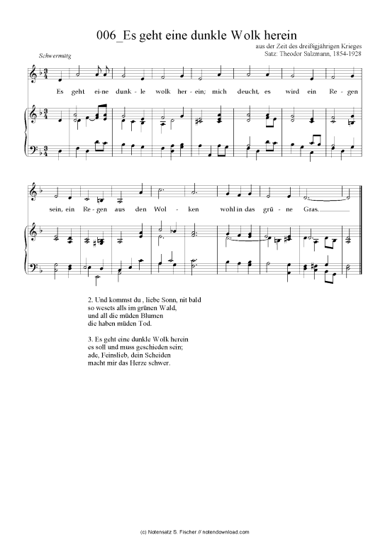 Es geht eine dunkle Wolk herein (Klavier + Gesang) (Klavier  Gesang) von aus der Zeit des drei igj hrigen Krieges 