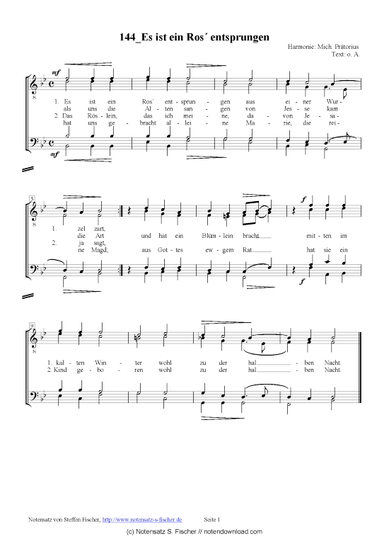 Es ist ein Ros entsprungen (M nnerchor) (M nnerchor) von Harmonie Mich. Pr torius 
