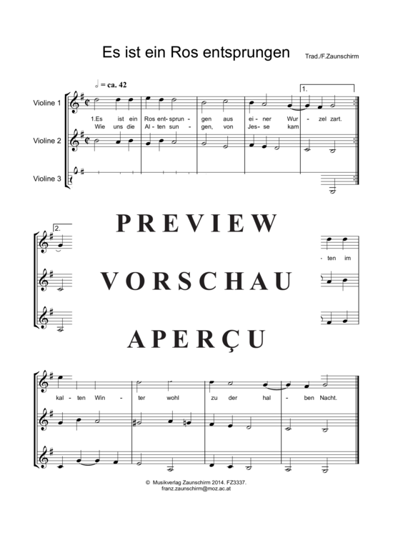 Es ist ein Ros entsprungen (Trio Violine) (Trio (Violine)) von Franz Zaunschirm