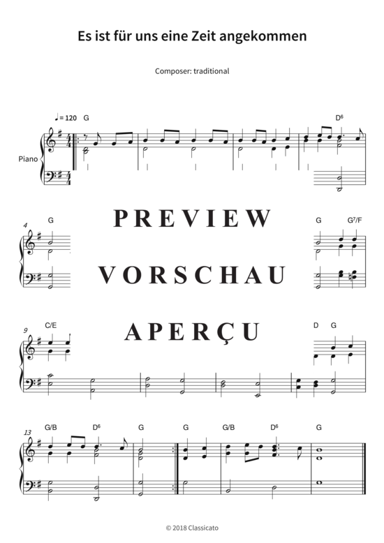 Es ist f r uns eine Zeit angekommen (Klavier Solo) (Klavier Solo) von traditional