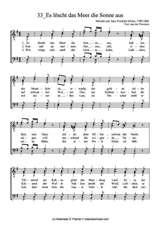 Es l scht das Meer die Sonne aus (M nnerchor) (M nnerchor) von Friedrich Silcher (1789-1860)