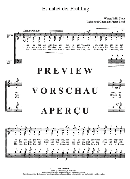 Es nahet der Fr uuml hling (Gemischter Chor) (Gemischter Chor) von Fr uuml hlingslied (Franz Biebl)