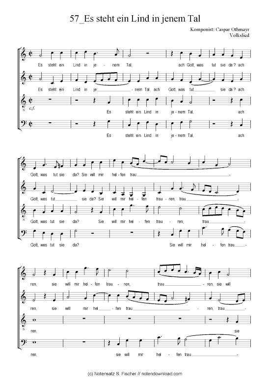 Es steht ein Lind in jenem Tal (Gemischter Chor) (Gemischter Chor) von Caspar Othmayr Volkslied