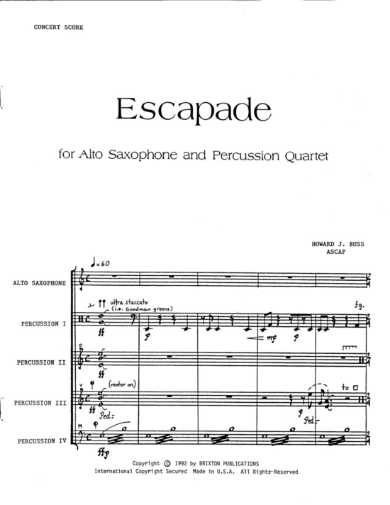 Escapade (Altsaxophon Solo und 4 Schlagzeuger) (Quintett (Percussion  Solo)) von Howard J. Buss