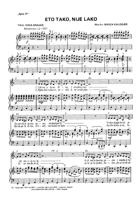 Eto Tako Nije Lako (Klavier + Gesang) (Klavier  Gesang) von Nikica Kalogjera