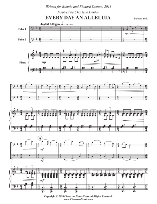 Every Day an Alleluia (Trio f uuml r 2x Tuba + Klavier) (Trio (Klavier  2 St.)) von Barbara York