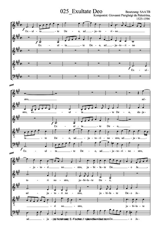 Exultate Deo (Gemischter Chor) (Gemischter Chor) von Giovanni Piergluigi da Palestrina 1525-1594 