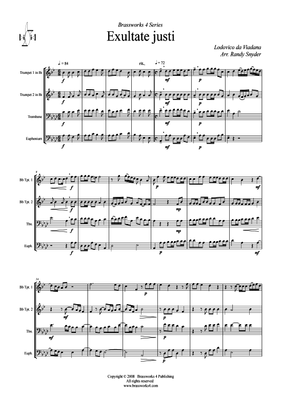 Exultate justi (2xTromp in B Horn in F (Pos) Pos) (Quartett (Blech Brass)) von Luduvico Viadana
