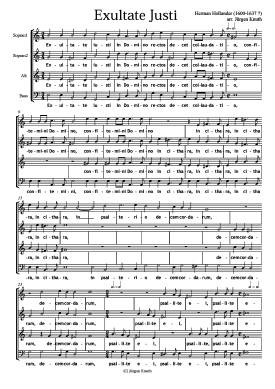 Exultate Justi (Gemischter Chor SSAB) (Gemischter Chor) von Herman Hollander (1600-1637 ) arr. J rgen Knuth