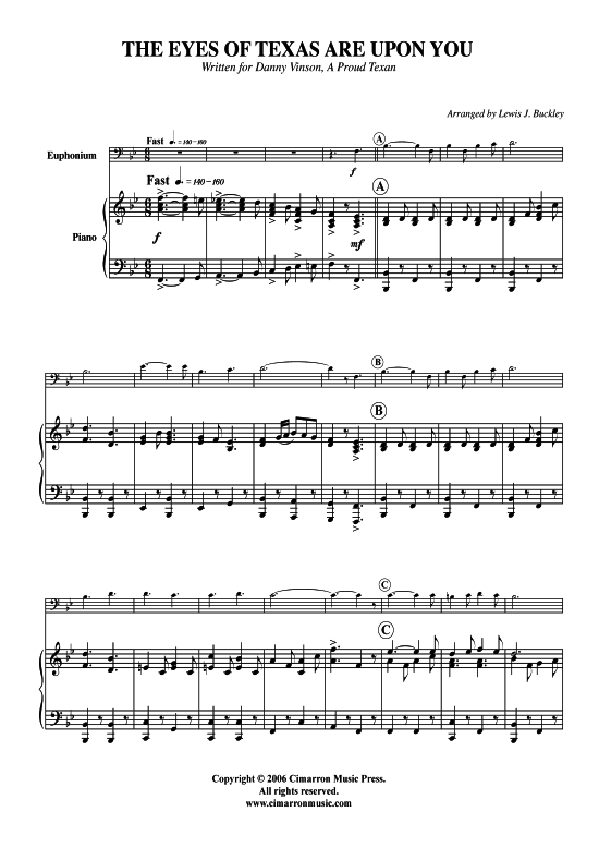 Eyes of Texas - Short Encore (Trompete in B + Klavier) (Klavier  Trompete) von Traditional