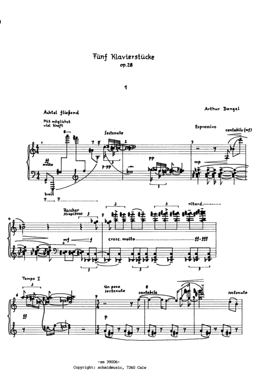 F uuml nf Klavierst uuml cke (Klavier Solo) (Klavier Solo) von Arthur Dangel