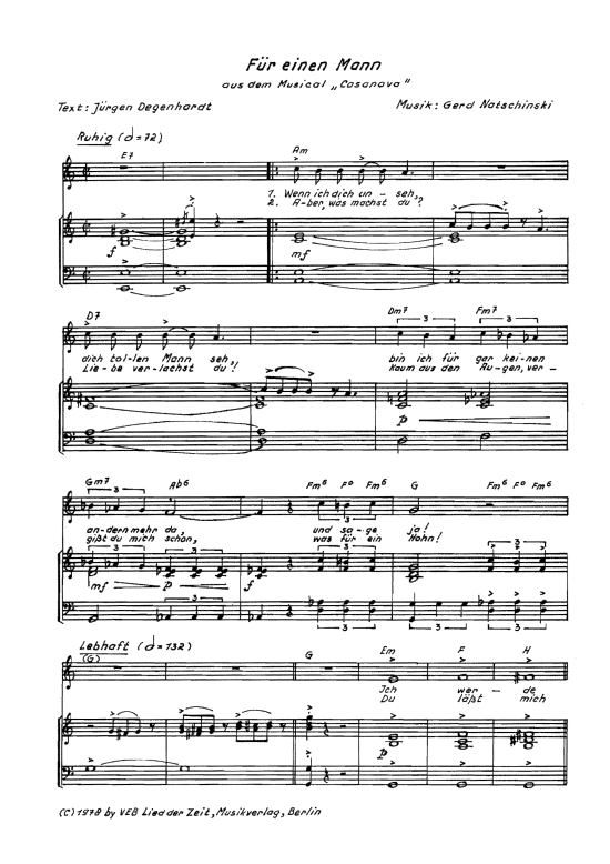 F uuml r einen Mann (Klavier + Gesang) (Klavier Gesang  Gitarre) von aus Casanova (Musical)