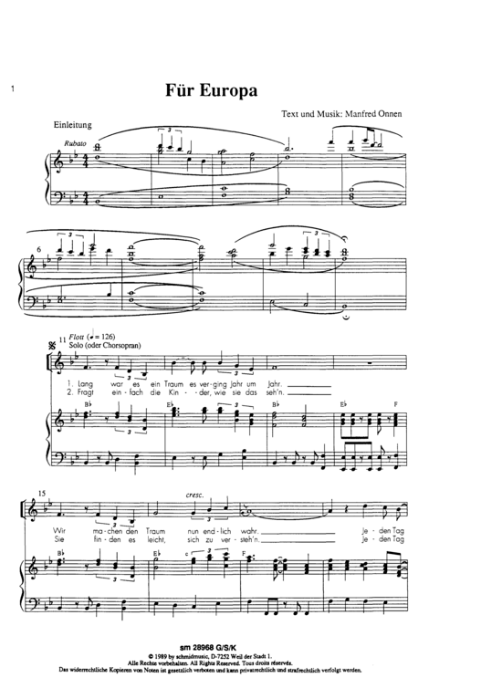F uuml r Europa (Gemischter Chor) (Gemischter Chor) von Manfred Onnen