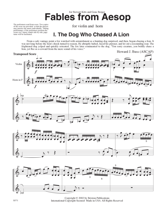 Fables from Aesop (Violine und Horn) (Duett (2 St.)) von Howard J. Buss 